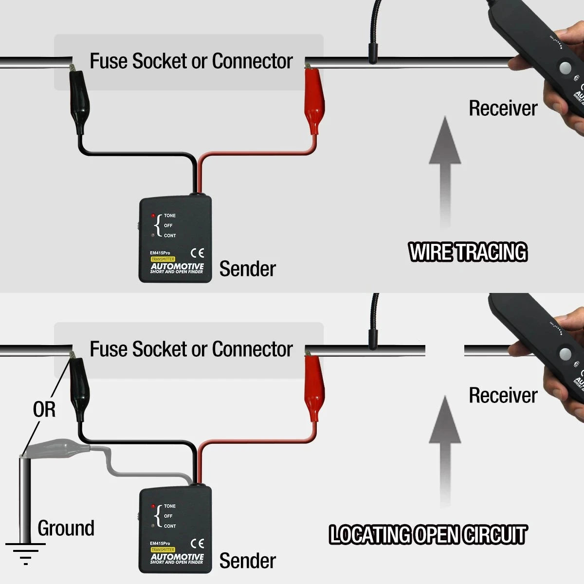 EM415Pro Testeur de circuit ouvert et court-circuit électrique automobile DC 6-42V Outil de diagnostic de suivi de câble et de fil pour réparation de voiture