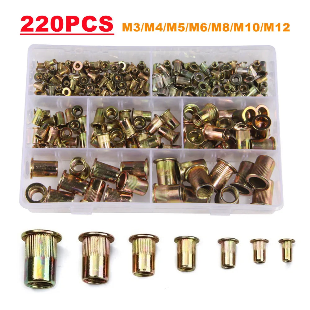 Rivet Nut Assortment Kit ¨C M3-M12 Flat Head Carbon Steel Rivnuts