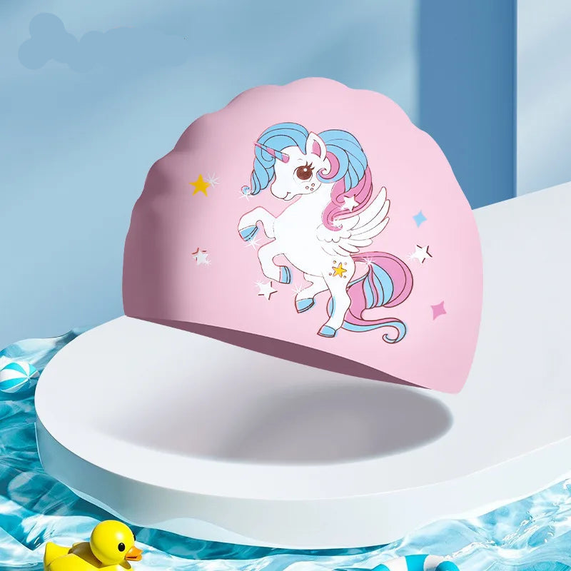 Children's Cartoon Silicone Swimming Cap - Waterproof & Comfortable