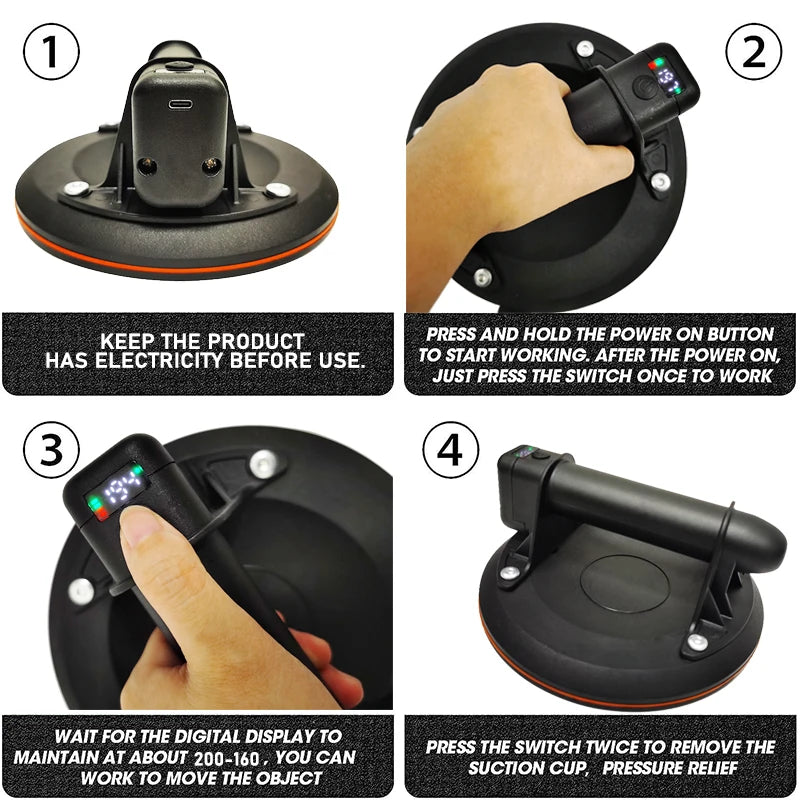 Electric Vacuum Suction Cup 8 pouces Capacité de charge 250kg Ventouse à vide robuste pour granite, carrelage, verre Levage manuel puissant
