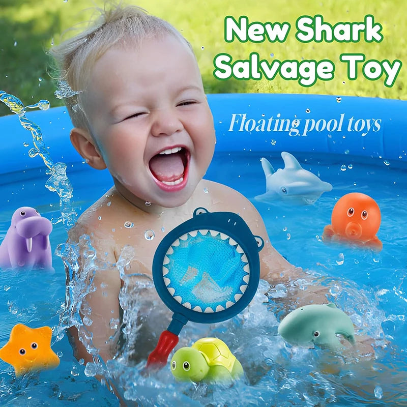 Baby Bath Fishing Toy Set with Floating Fish and Frog Net for Ages 0-6 Years
