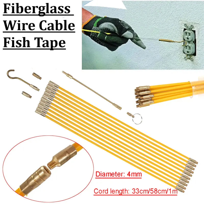 10 Stücke 45 CM/33 CM Fiberglas Draht Kabel Push Puller Laufstangen Fisch Ziehen Kit Wand Elektrische Drähte Mit Hakenstangen Werkzeug