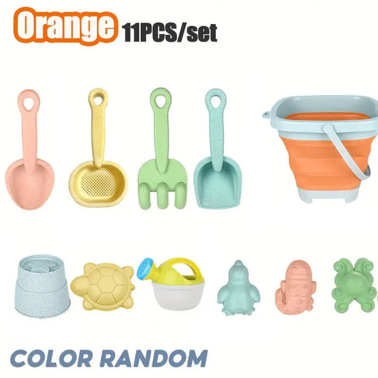 11-Piece Beach Sand Toy Set with Collapsible Bucket
