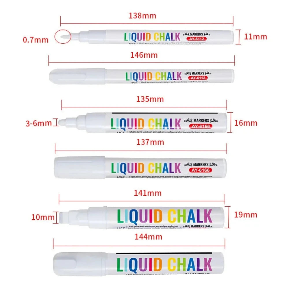 Weißes Flüssigkreide-Set, Whiteboard-Stift, Markierstift, Werbe-LED-Leuchttafel-Stift, mit Wasser löschbarer Markierstift