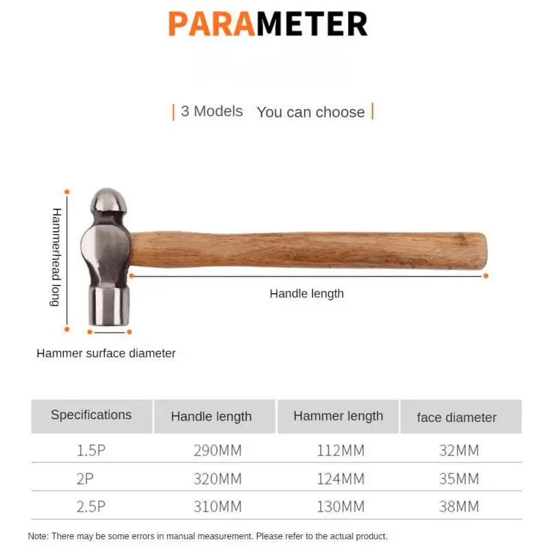 Marteau à panne ronde en acier à haute teneur en carbone et manche en bois antichoc
