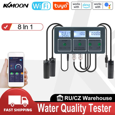 8-in-1 Tuya WiFi Wasserqualitätstester S.G/pH/EC/ORP/TDS/CF/SALZ/TEMP Messanalysator DIY Wasserqualitätsdetektor LCD-Hintergrundbeleuchtung Wasserüberwachung