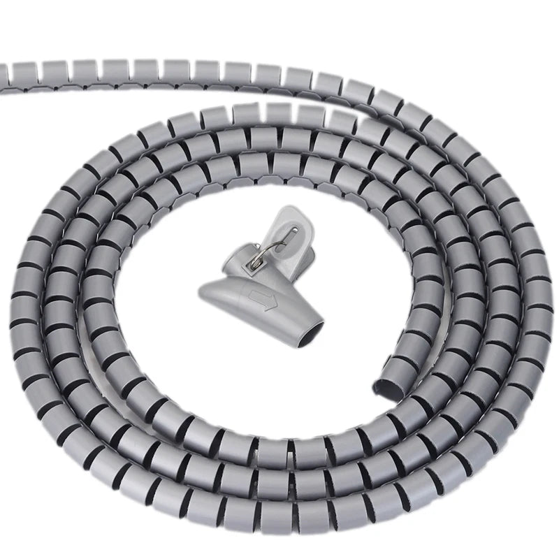Clips de tube de stockage de fil de 5M Organisateur de manchon de câble Enveloppe de tuyau Protecteur de cordon Dispositif de gestion en spirale flexible