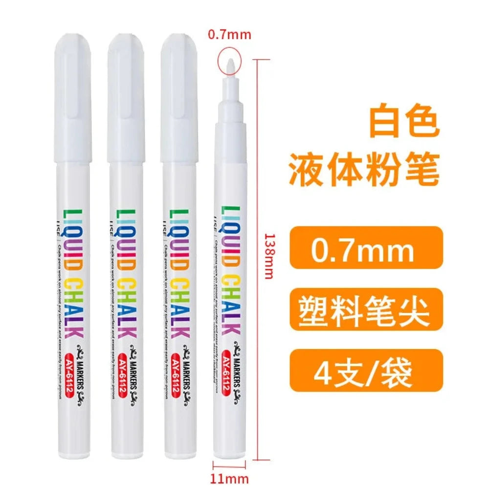 Weißes Flüssigkreide-Set, Whiteboard-Stift, Markierstift, Werbe-LED-Leuchttafel-Stift, mit Wasser löschbarer Markierstift