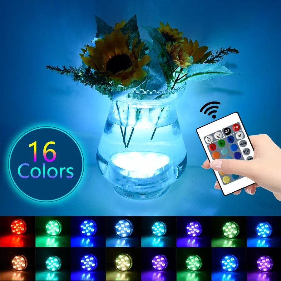 10Leds RGB LED Underwater Light Submersible Night Lamp Battery Party Lighting