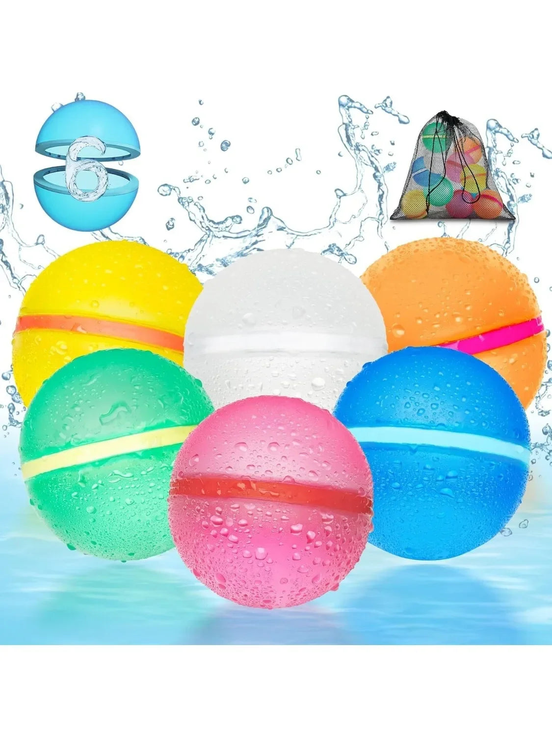 6PC Reusable Water Bombs Silicone Magnetic Water Balls Pool Water Toys