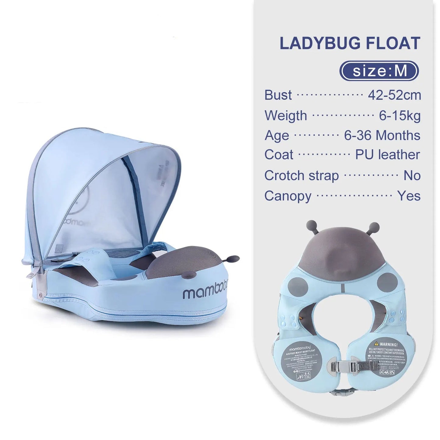 Salvagente per Bambini 6 Mesi – 7 Anni con Tettuccio Rimovibile – Non Gonfiabile, Comodo e Protettivo