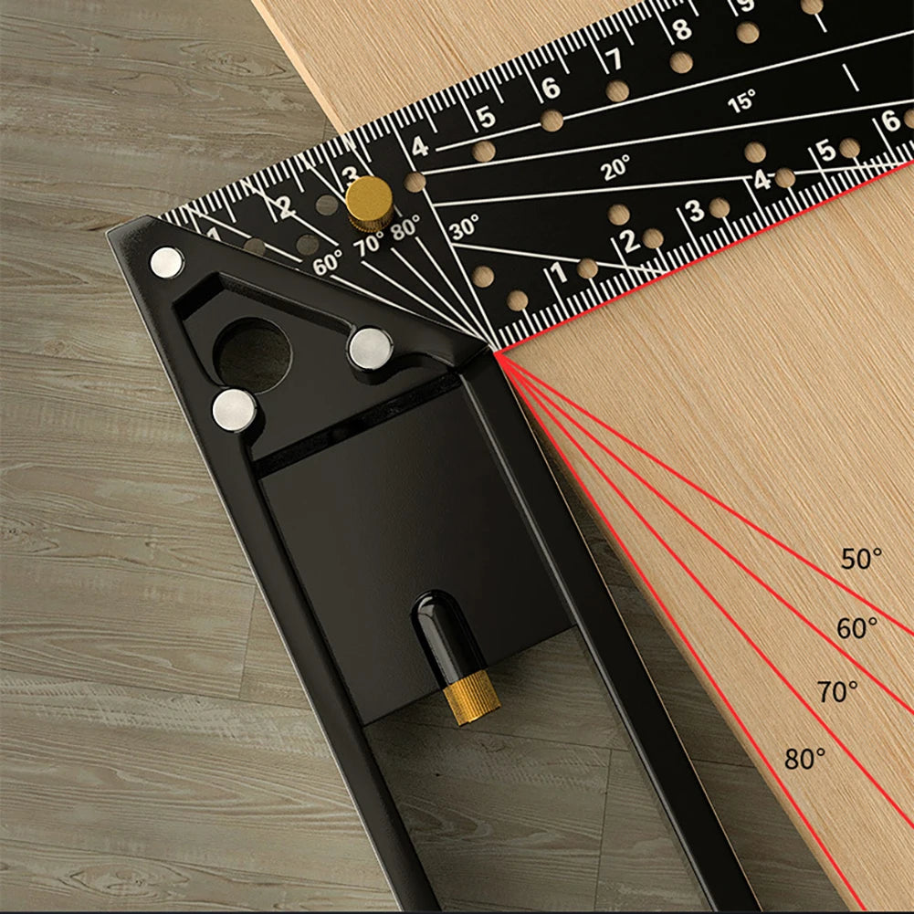 Outil de mesure multi-angle Équerre de charpentier en acier au carbone à 90 degrés Règle de traçage à trous Équerre Rapporteur