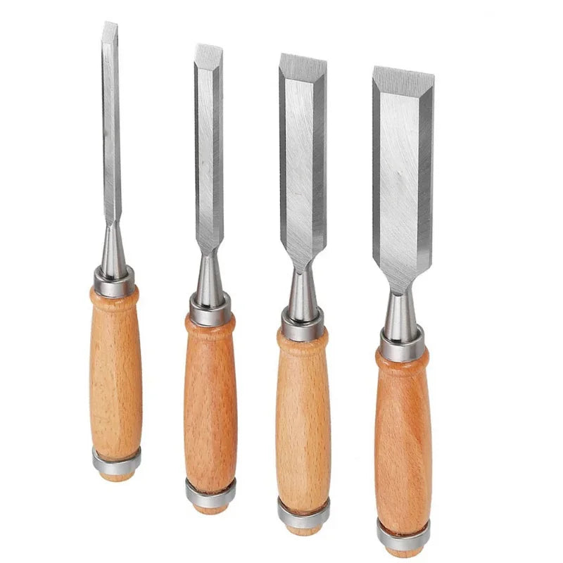 Ensemble de ciseaux à bois professionnels - 4 pièces de gouges à main pour le bricolage du travail du bois