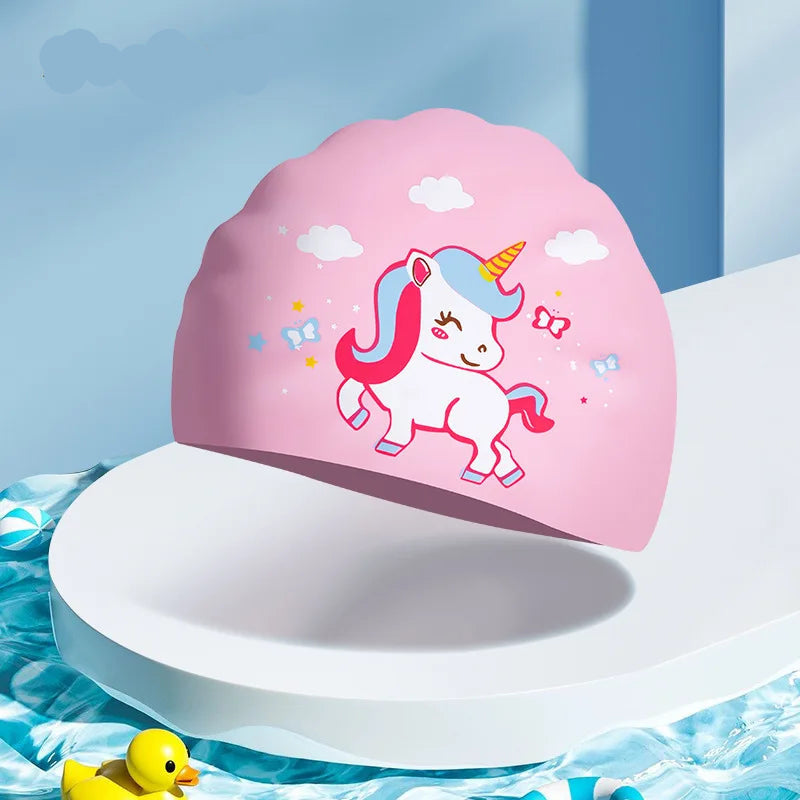 Children's Cartoon Silicone Swimming Cap - Waterproof & Comfortable