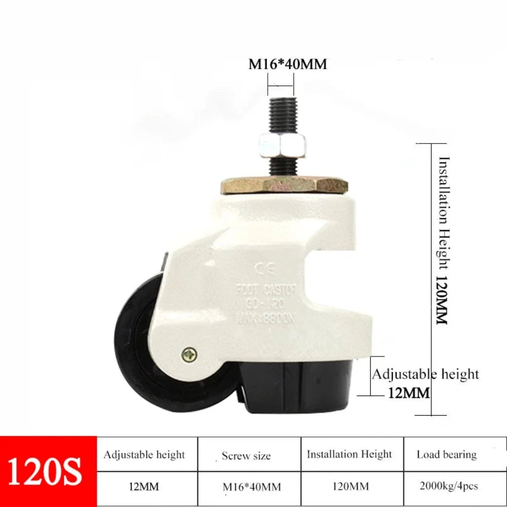 Roue de réglage du niveau, roulettes industrielles robustes pour machines lourdes GD40F/60F/80F, charge pivotante 500KG pour roues de meubles