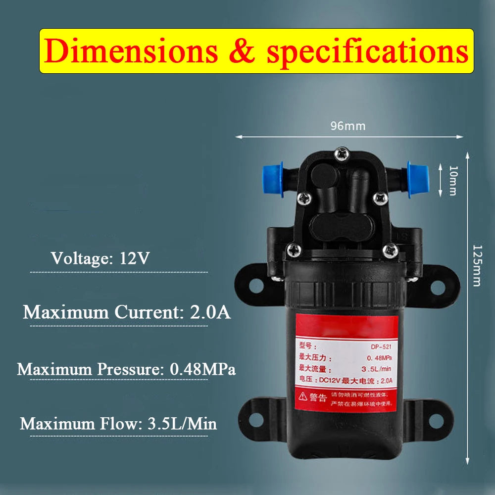 12 V, 2,0 A, 0,48 MPa, 3,5 l/min, tragbare elektrische Wasserpumpe, Umwälzpumpe für Garten und Bauernhof