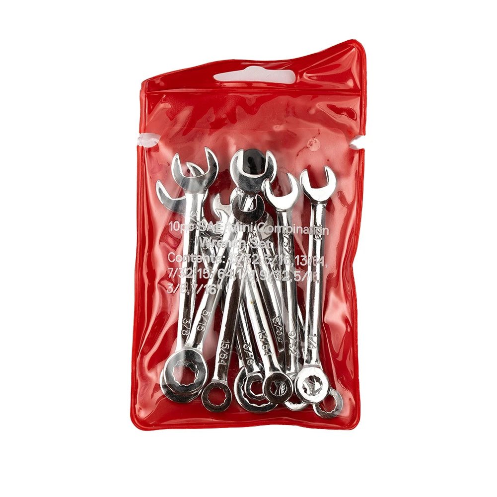 10pcs Combination Spanner Set Small Wrench Metric / SAE Imperial Wrench Set Portable Power Tool Ratchet Wrench Car Repair Tools