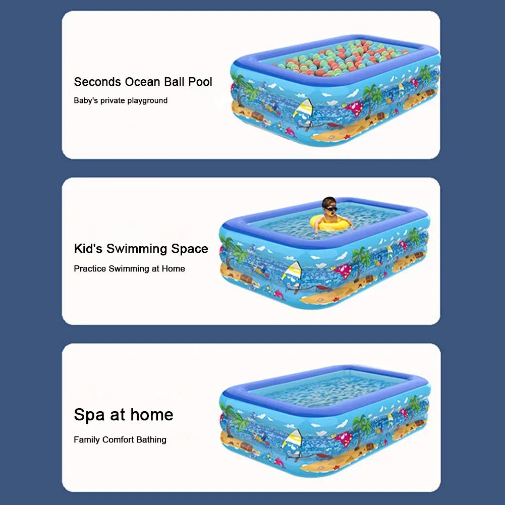 110-180CM Kids Inflatable Swimming Pool, Cartoon-Style PVC Blow-Up Pool for Summer Fun
