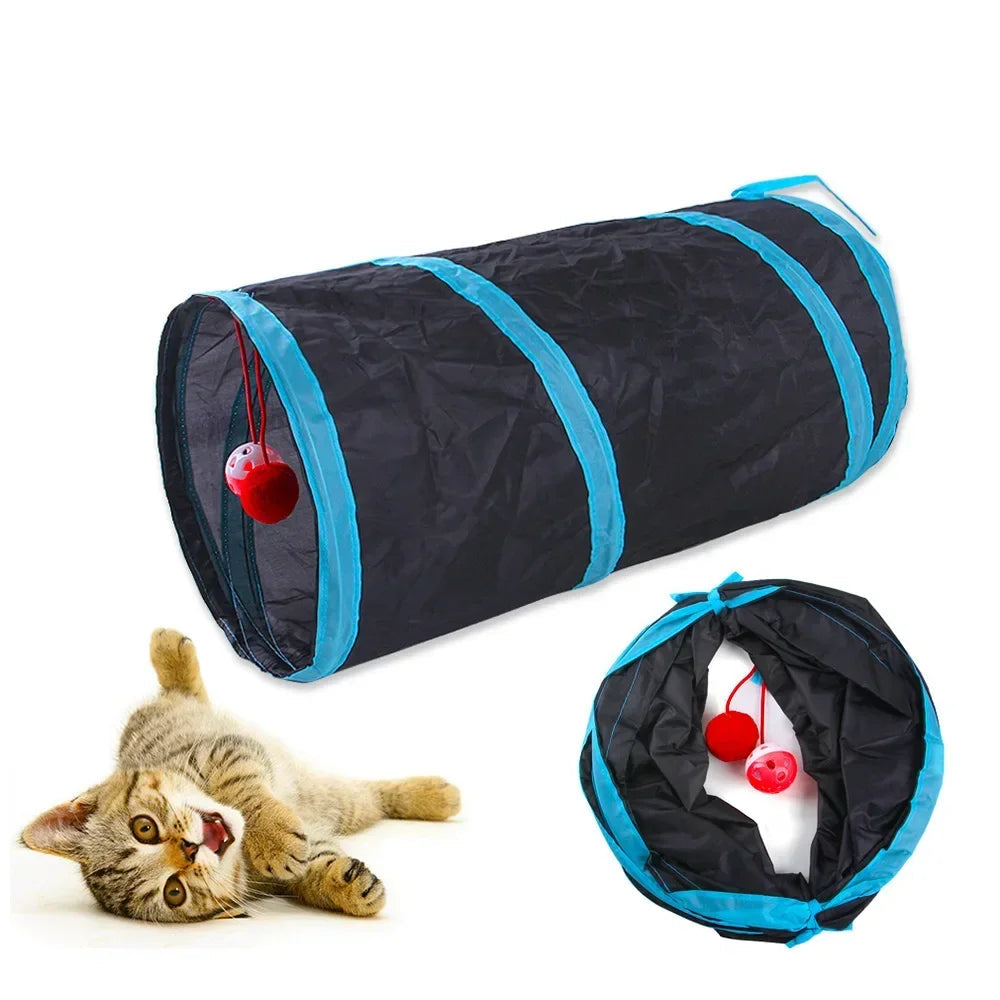 Non-Electrical Plastic Cat Tunnel Toy for Indoor Cats - Collapsible Play Tube with Peek Hole