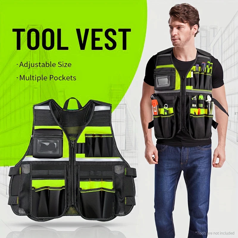 Robuste reflektierende Werkzeugweste: Sicherheitsweste mit mehreren Taschen für Elektriker und Arbeiter