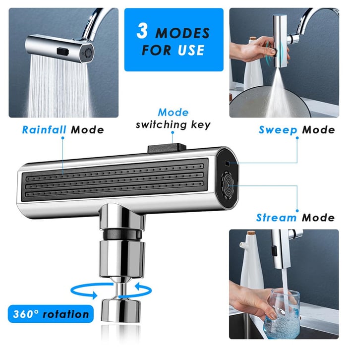 Robinet cascade rotatif à 360° résistant aux éclaboussures avec 3 modes