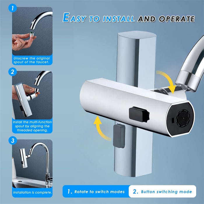 Robinet cascade rotatif à 360° résistant aux éclaboussures avec 3 modes