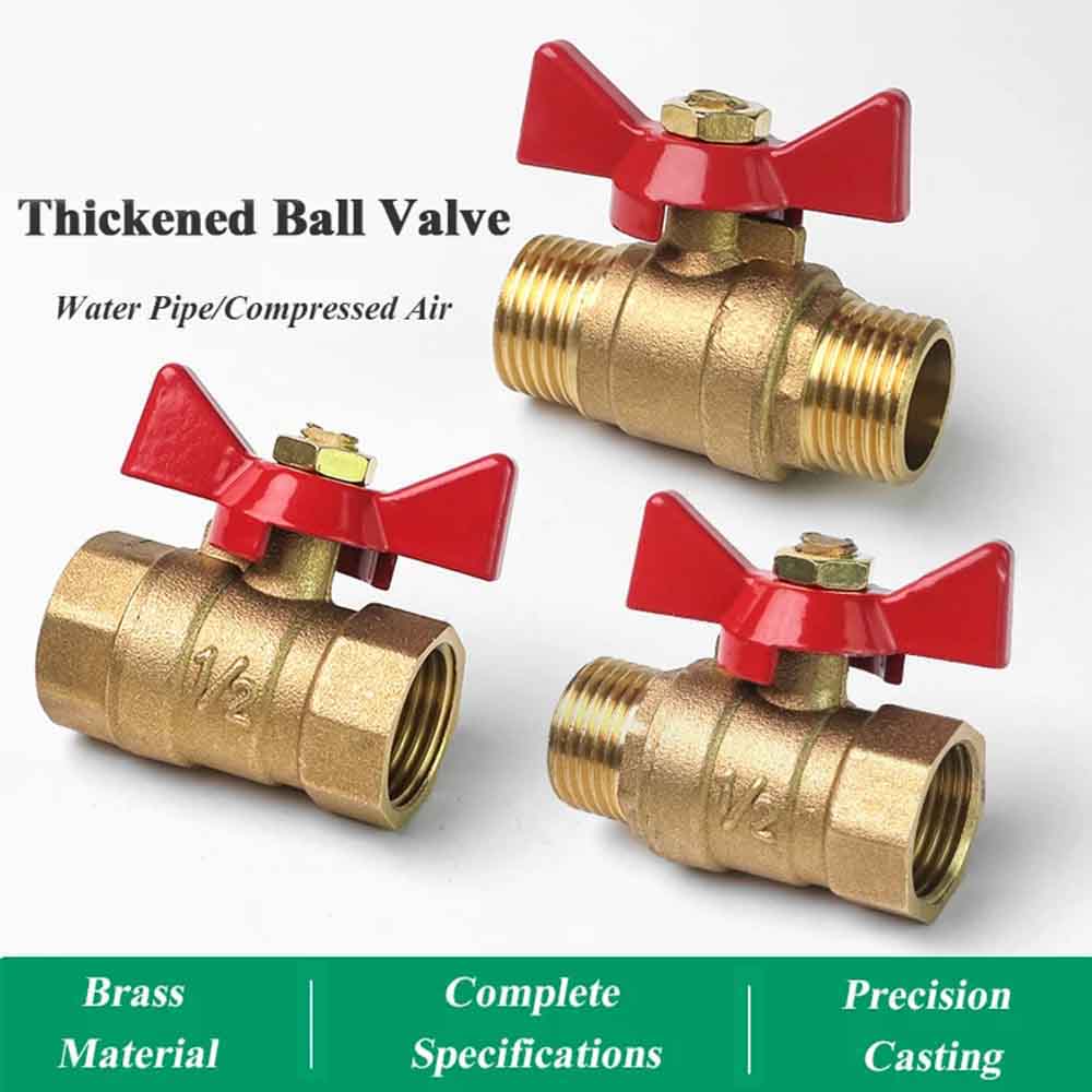 1/4" 3/8" 1/2" 3/4" Ball Valve, Water Stopcock/2-way brass shut-off ball valve with a butterfly handle, featuring female-to-female threads/For Fuel Gas Water Oil Air High Pressure Ball Valve