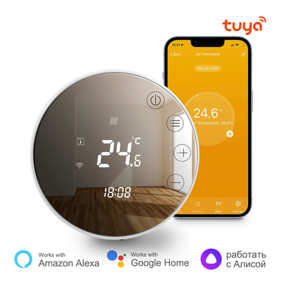 Smart Home Thermostat Tuya WIFI Warm Floor Heating Gas Boiler with Alexa Yandex Alice Temperature Controlle Round Mirror