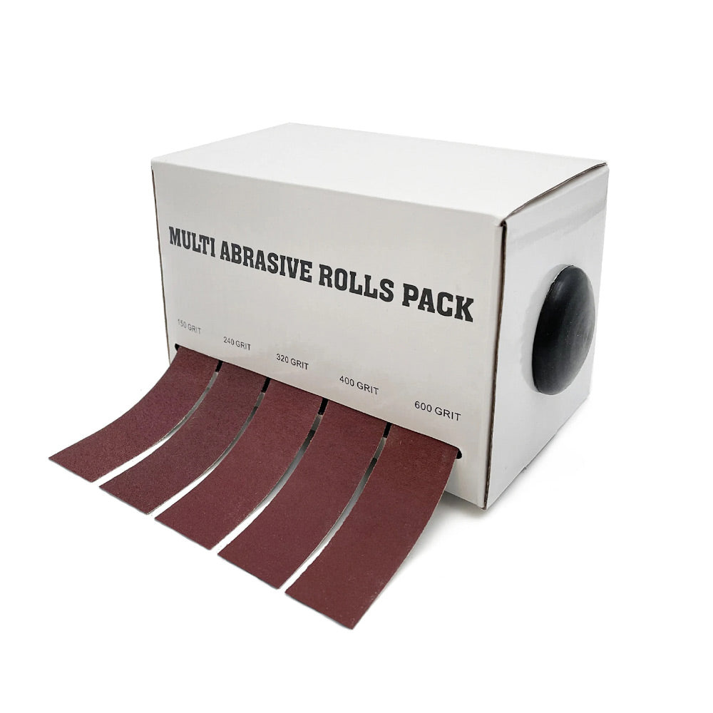 Pack de papier de verre pratique de 5 rouleaux : Bandes de ponçage à sec en émeri avec tissu distributeur - Ensemble de papier abrasif polyvalent