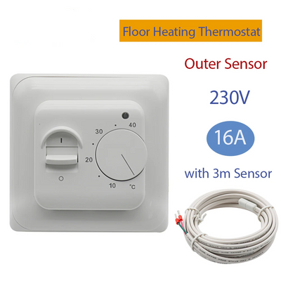 Electric Floor Heating Room Thermostat Manual Floor Heating Cable Thermostat 220V 16A Temperature Controller Meter With Sensor