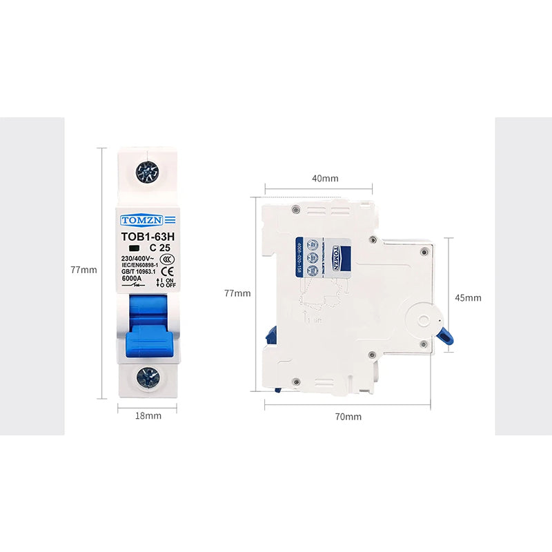 MCB Curva C 230/400V~ 50HZ/60HZ Interruttore Automatico Mini 1P 2P 3P 4P 3A 6A 10A 16A 20A 25A 32A 40A 50A 63A
