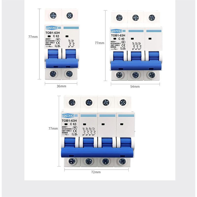 MCB Curva C 230/400V~ 50HZ/60HZ Interruttore Automatico Mini 1P 2P 3P 4P 3A 6A 10A 16A 20A 25A 32A 40A 50A 63A