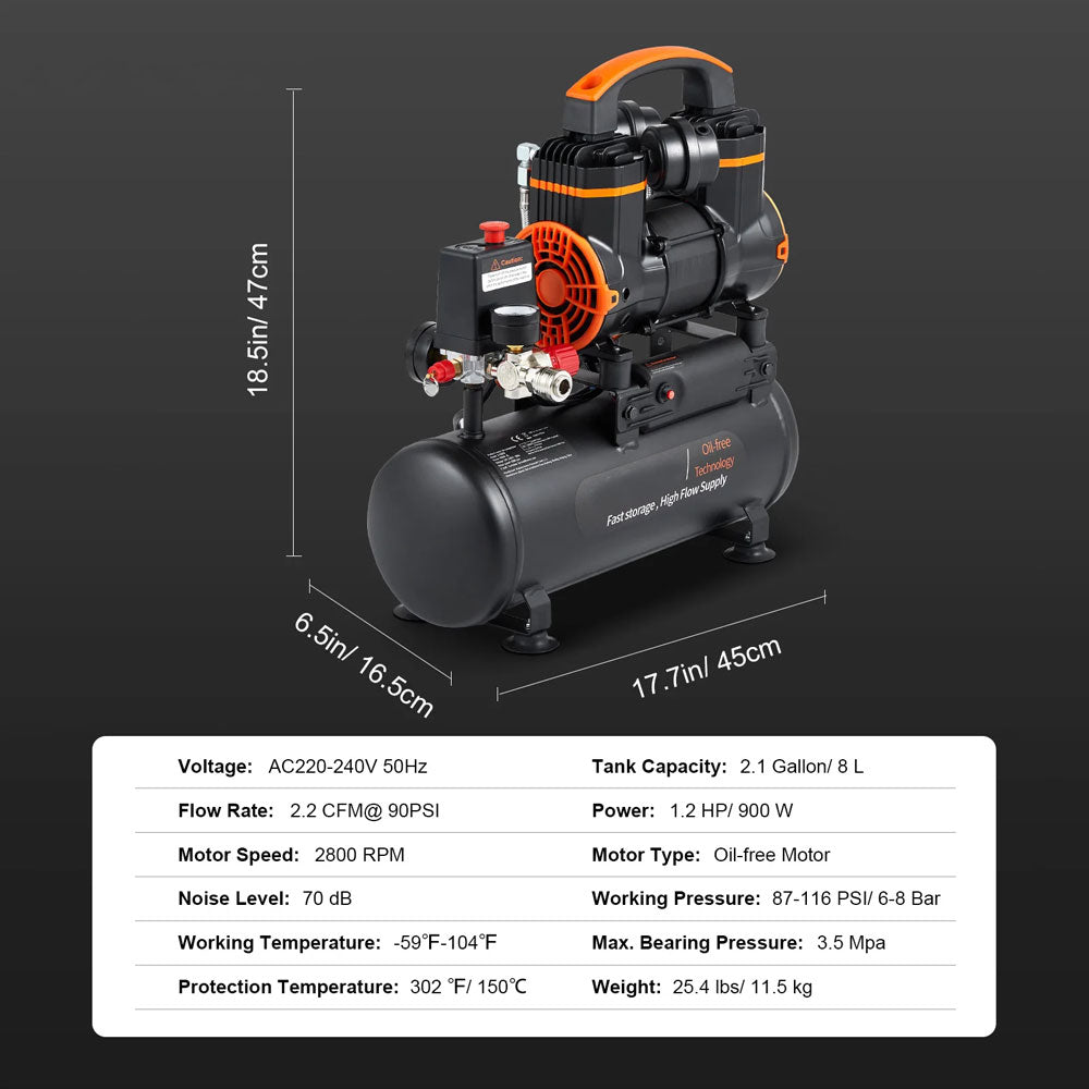 Leiser Luftkompressor, 900 W, 1450 W, 1800 W, leise, ölfreie, tragbare Luftpumpe für die Reparatur zu Hause, Reifenbefüllung, Flüsterkompressor