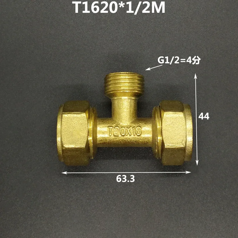 Trójnik zaciskowy do rury wielowarstwowej 1216 1418 1620 2025 2632 PEX-AL-PEX 1/2" 3/4" 1" BSP męski żeński mosiężny trójnik trójstronny złączka rurowa zaprojektowana do systemów ogrzewania podłogowego