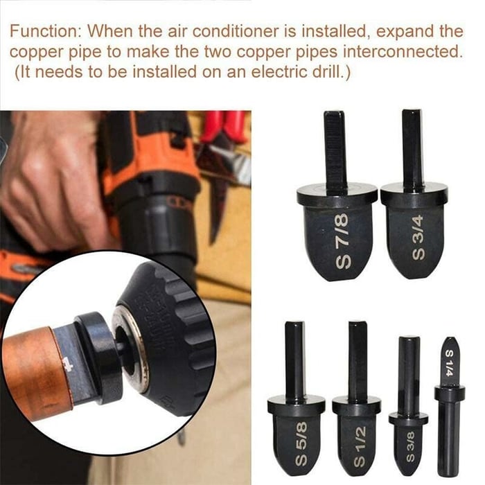 Copper Pipe Expander Set - HVAC Hex Handle Swaging Tool & Electric Drill Bit Flaring Tool