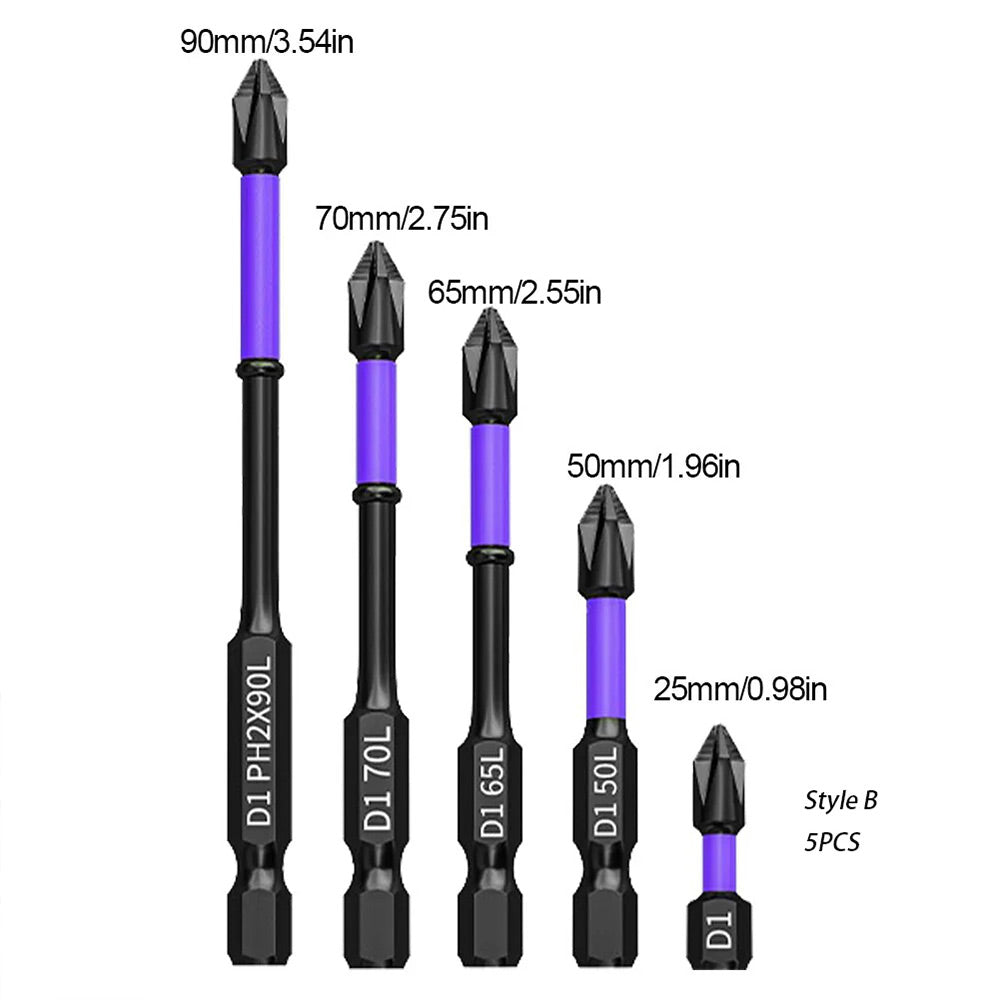 Wide Application 25/50/65/70/90mm Anti-shock Screwdriver D1 Magnetic Batch Head PH2 Cross Screwdriver Set High Hardness Non-Slip Impact Drill Bit