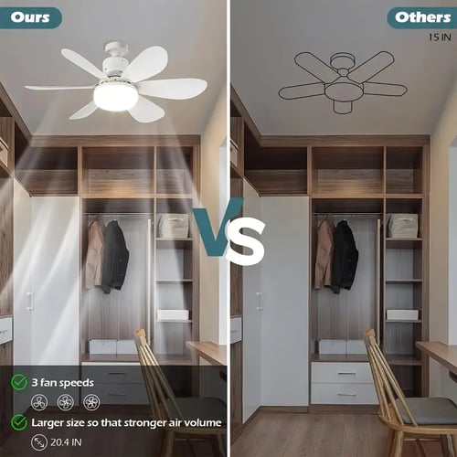 Ventilateur de plafond silencieux 2 en 1, 30 W, avec télécommande, culot E27, intensité variable, pour salon et chambre à coucher