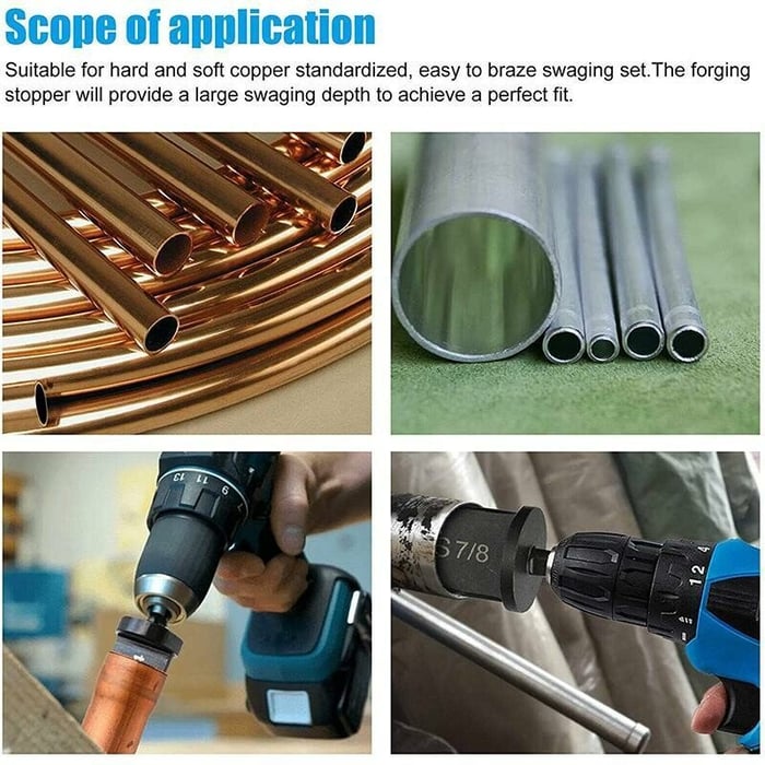 Copper Pipe Expander Set - HVAC Hex Handle Swaging Tool & Electric Drill Bit Flaring Tool
