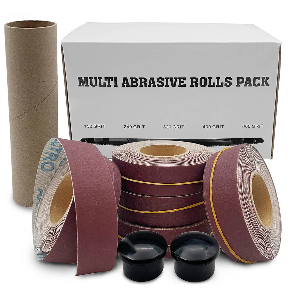 Pack de papier de verre pratique de 5 rouleaux : Bandes de ponçage à sec en émeri avec tissu distributeur - Ensemble de papier abrasif polyvalent