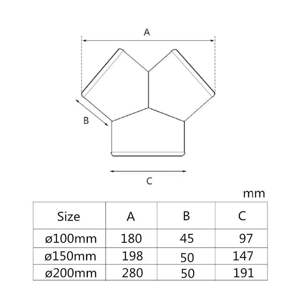 Y&T 3-Way Splitter Duct Connector: Plastic Water Pipe Fitting for Ventilation Systems, Available in 4'', 6'', and 8'' Sizes