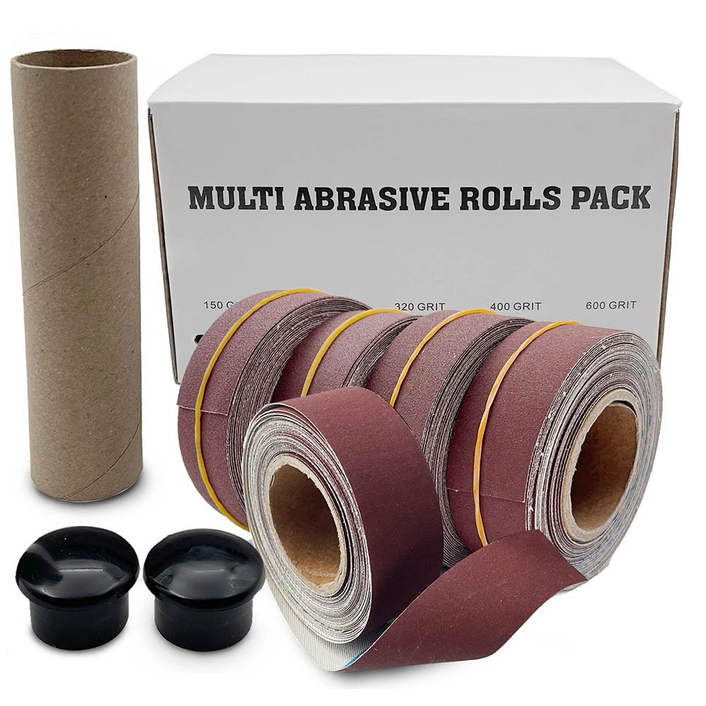 Pack de papier de verre pratique de 5 rouleaux : Bandes de ponçage à sec en émeri avec tissu distributeur - Ensemble de papier abrasif polyvalent