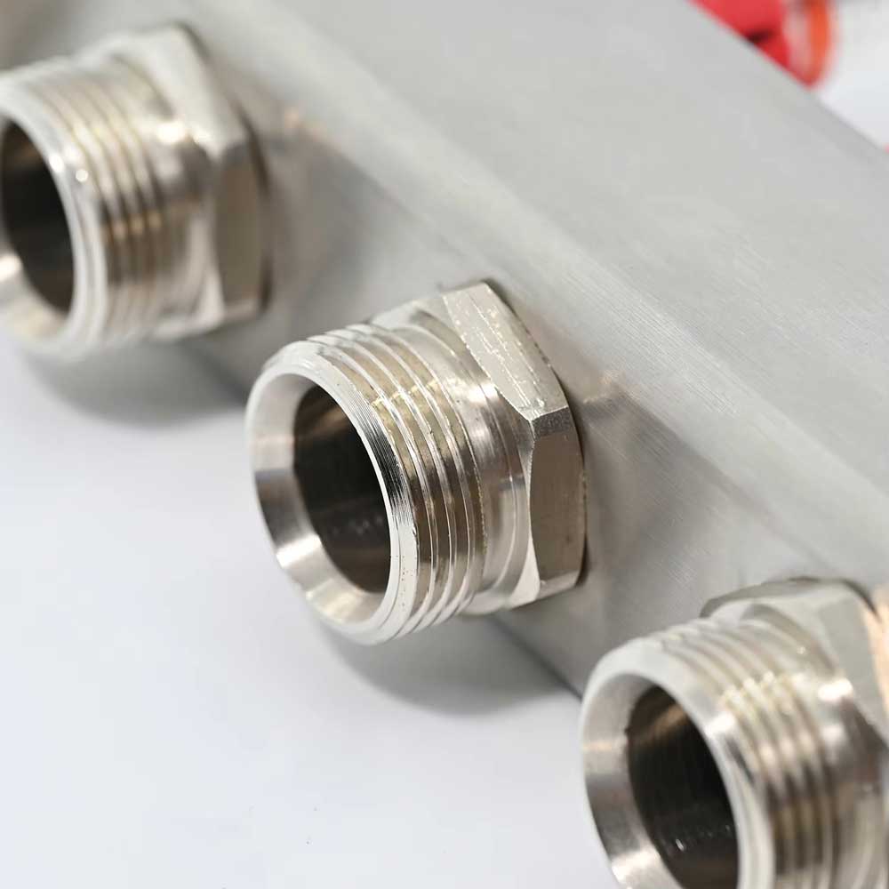 Edelstahl AISI304 Verteiler für Fußbodenheizung, mit Durchflussmesser und Rücklaufverteiler mit Thermostatschraube G1"*50MM