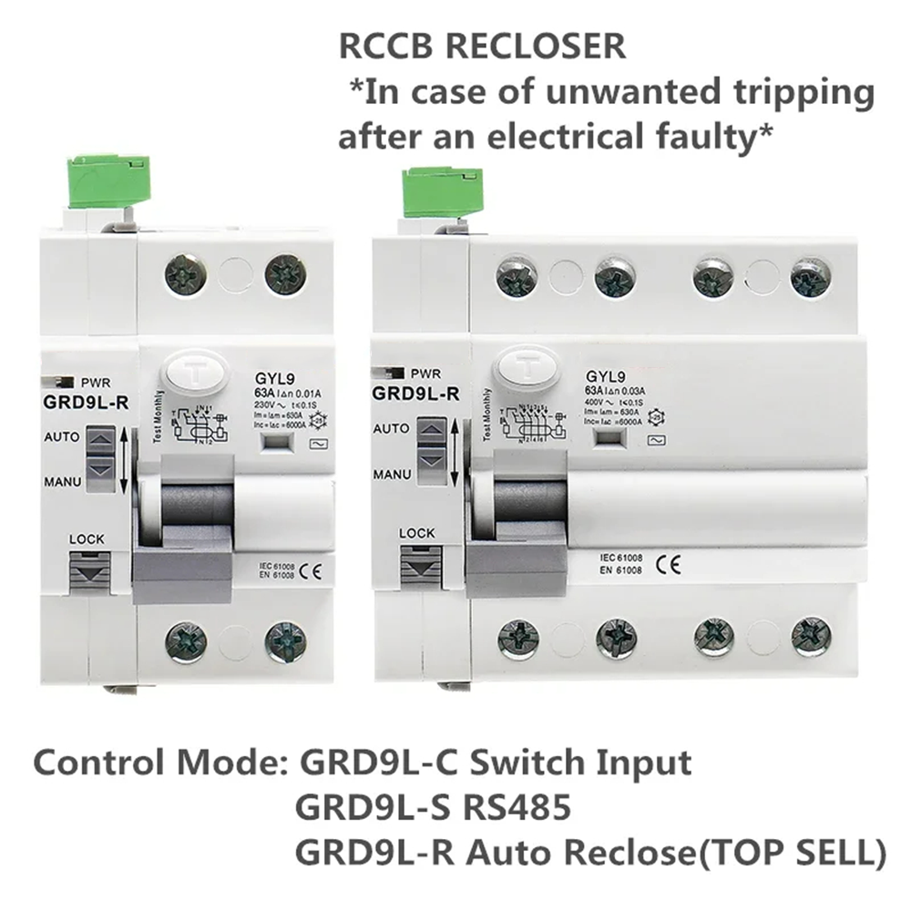 Reclose Block GRD9L Smart RCCB Auto Recloser with RS485 Remote Control, 4P 40A/63A R ...