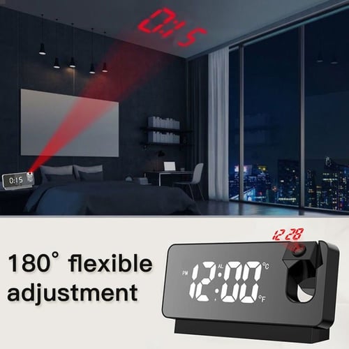 Sveglia con Proiezione LED a Rotazione di 180° con USB e Proiettore da Soffitto