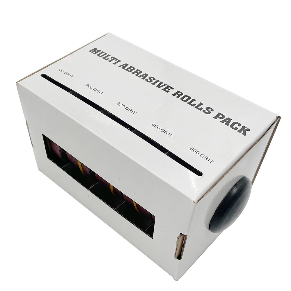 Pack de papier de verre pratique de 5 rouleaux : Bandes de ponçage à sec en émeri avec tissu distributeur - Ensemble de papier abrasif polyvalent