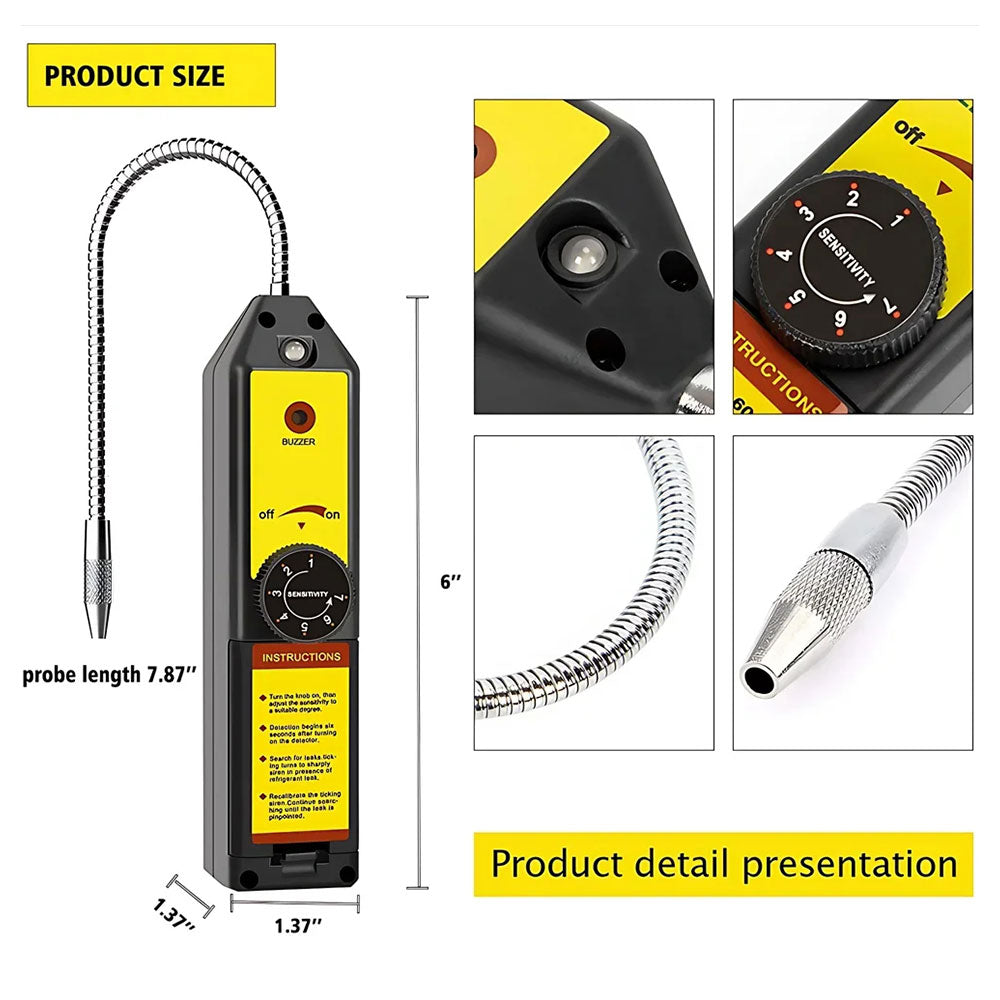 Freon Halogen Gas Leak Detector with Probe Diagnostic Tool, Detect Gas Leaks in Car AC Systems