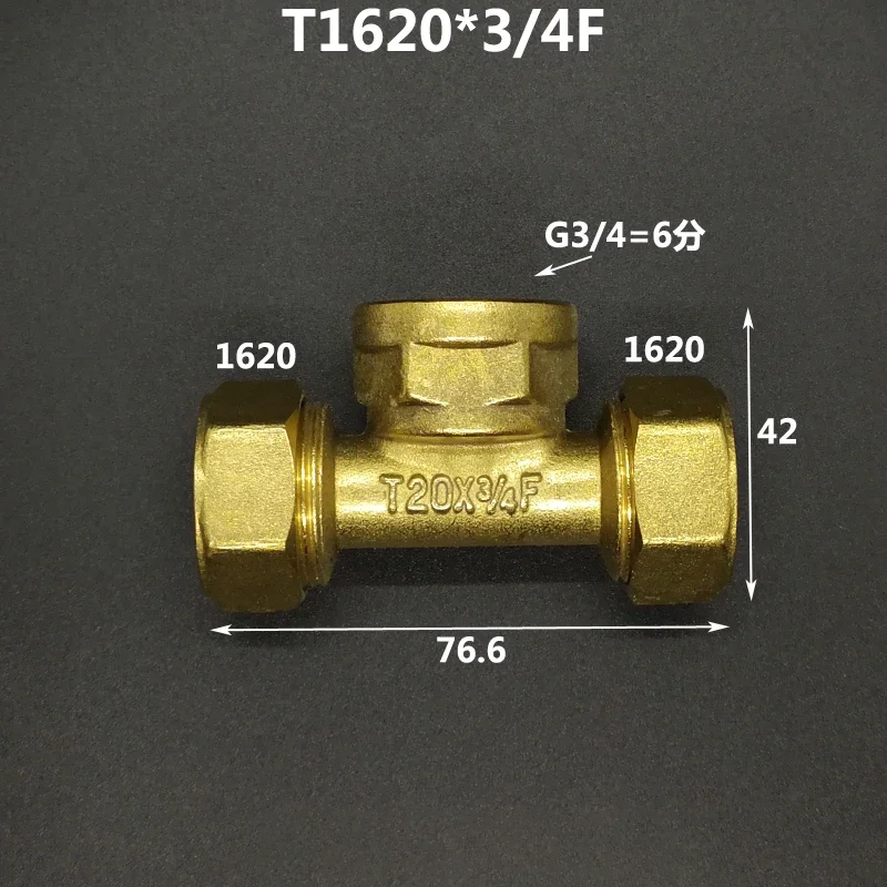 Trójnik zaciskowy do rury wielowarstwowej 1216 1418 1620 2025 2632 PEX-AL-PEX 1/2" 3/4" 1" BSP męski żeński mosiężny trójnik trójstronny złączka rurowa zaprojektowana do systemów ogrzewania podłogowego