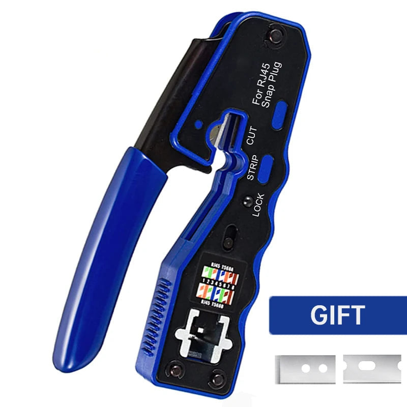 Herramienta de Crimpado RJ45 Pasante para Conectores Modulares Ethernet Cat6a/Cat6/Cat5/Cat5e 8P8C