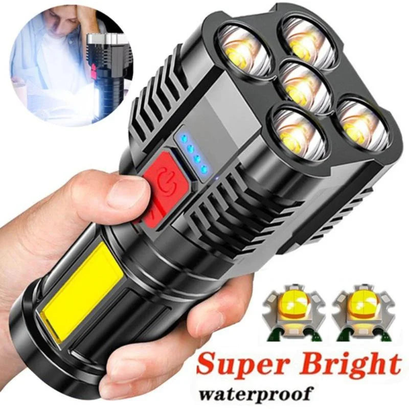 Ładowalny przez USB reflektor LED: Wodoodporna super jasna latarka z 4 trybami