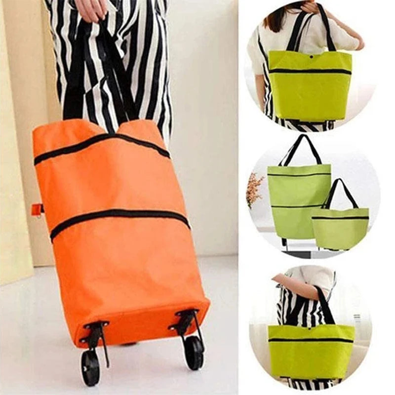 Chariot de courses pliable 2 en 1 avec roulettes – Organisateur de sac pliable à fermeture éclair en deux étapes